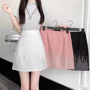 Spódnice koreańskie kobiety słodkie mini spódnica luksusowa moda diamentów wysoka talia