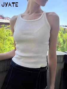 Women's Tanks Basic White Ribbed Cotton Tank Tops Women Summer Casual Streetwear Simple Slim Chic Crop Top Vintage Sweet Vests Y2K