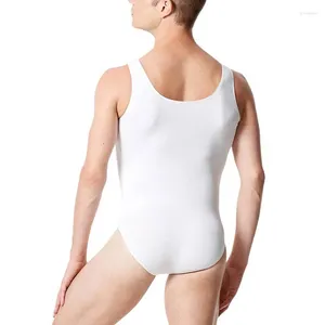 Stage Wear Speerise Men Nylon Plus Size Tank Leotard One Piece Tummy Control Sleeveless Spandex Dance Gymnastics Bodysuit White