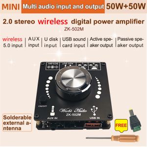 Amplifikatör ZK502M 50W+50W Mini BluetoothCompatible 5.0 Güç Ses Amplifikatör Kartı Stereo Müzik Amplifikad Modül Ev Sineması Aux