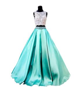 Sex Women Black Turquoise Two Pieces 2019 Prom Dresses Lace Formal Girls Pageant Gowns Beading Vintage Billiga festklänningar2837358