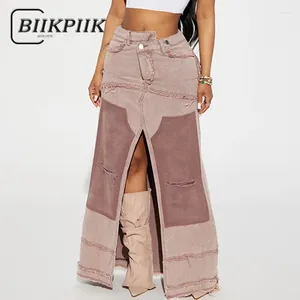 Röcke Biikpiik Casual Patchwork Fork Lang Mode Quasten unregelmäßig hohe Taille Baggy Women Hosen Herbst Feste Maxi Trend Kee