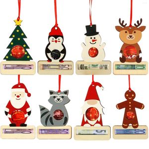 装飾的な置物8PCSクリスマスマネーホルダー装飾は、ストラップの木製のキャッシュギフトカードとクリエイティブ
