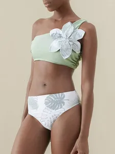 Flower Bikini Zestaw kobiecego stroju kąpielowego Modna moda kwiatowy 2 -częściowy strój kąpielowy jeden ramię na plaża