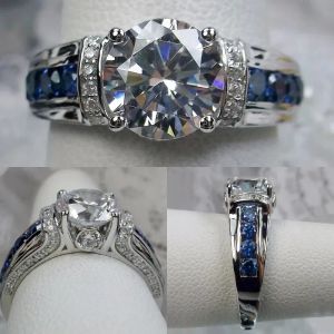 2024 bands Anelli da donna per matrimonio Brilliant White/Blue CZ CHEDE DEMPRE Rings Anniversary Dichiarazione di gioielli