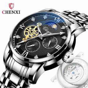 CHENXI Dawn Automatic Mechanical Watch Mens Live Music Notes Sun Moon Stars Steel Band