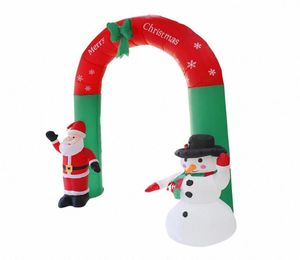 24m gigante santa claus pupazzo di neve arco gonfiabile giardino arco arco LED LED con pompa di Christmas Halloween Props Party Blow Up LZJ6187656