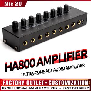 Amplifikatörler HA800 UltraCompact Ses Amplifikatörü 8 Kanallar Mini Stereo Kulaklık Power Adaptörlü Amplifikatör AB US Fiş Adaptör Amplifikatörleri