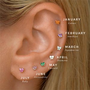 Färgglada 12 Birthstone Zircon Butterfly Earring Little Ear Stud Earrings Party Wedding Jewelry