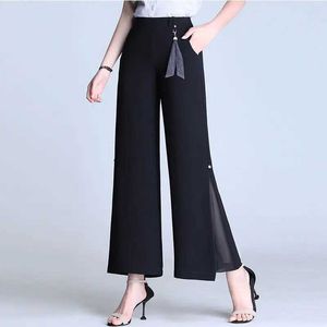 Pantaloni da donna Capris Spris Spring Office Autumn Lady Fashion Wide Leg Pants Guochi di patchwork Donne Elastico High Waist Sliose Casual Black Straight Drivery Yiple Y240504