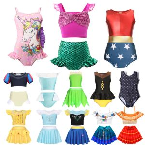 Costumi da bagno 214 anni ragazze costume da bagno un pezzo da nuoto 2023 Fashion Unicorn Rainbow Mermaid Swimwear per bambini Summer Bathing Sudets