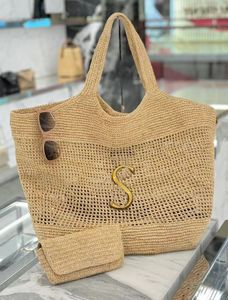Icera Maxi Tote Designer Women Handbag Raffiasハンドブロイダー付きストロー高品質のビーチ大容量トートショッピングバッグショルダーバッグ財布