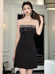 Casual Dresses Summer Lady Chic Black Evening Dress Women Clothing Elegant Luxury Sexy Halter Sleeveless Slim Short Party Birthday Gown