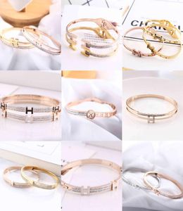 Bangle H Diamond Inlaid Titanium Women039s Fashion Simple Clasp Spring Rose Gold Bracelet 2322366