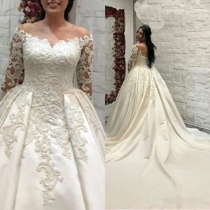 Dresses Lace Train Applique Chapel Jewel Sheer Neck Beaded 2020 Newest Long Sleeves Ball Wedding Gown Vestido De Novia