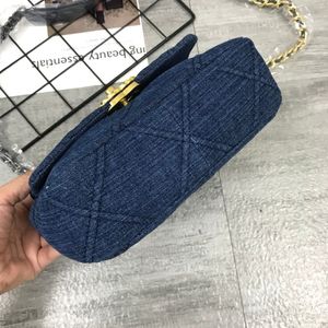 Blue Denim Mouth Cover Cover Crossbody Fashion Build Brand Rhombus Chain Counter Counter Coftion Lade Wild Wild Wallet 19 Bags Small 268L