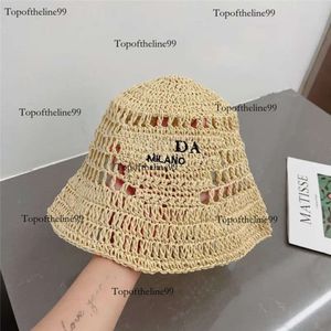 Słomkowe czapki szerokie designerskie czapki ręcznie tkane haftowane litery Kobiety Summer Beach Strawhat odpowiednie do maski podróży Rafia P Bucket Hat Hat Oryginalne wydanie