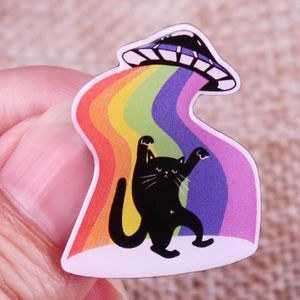 Spacecraft Abducts Cats Lapel Pin Rainbow Badge Cute Anime Movies Games Hard Enamel Pins Collect Metal Cartoon Brooch