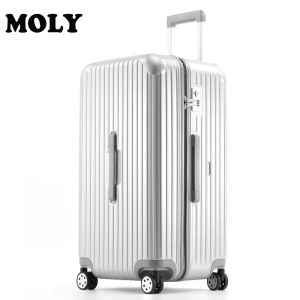 Bagage 2023 Mojy Factory Direct Sales Privat anpassning Silver Aluminium 30 tum Boston Clutch Stor resväska med rullar