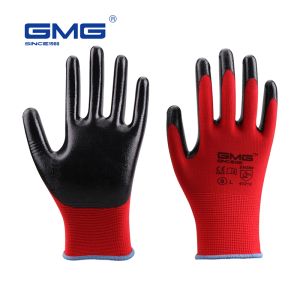 Handskar Herrarbetshandskar Nitril Vattentät gmg röd polyester svart slät nitrilhandskar Byggnader Auto Mechanic Glove