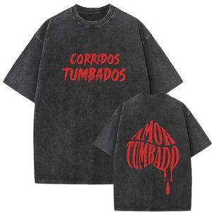 Men's T-Shirts Singer Natanael Cano Corazon Tumbado Corridos Tumbados CT Love Print Vintage Washed T-shirt Men Women Hip Hop Oversized Tshirt T240506