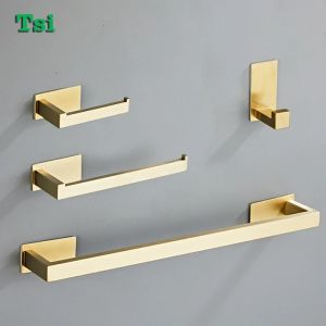 Controls No Drill Bathroom Hardware Set Accessories Gold Towel Bar Rack Black Towel Rail Toilet Paper Holder Wallmounted Robe Hook