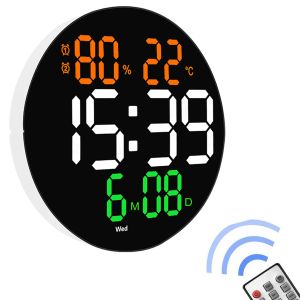 Relógios calendários de relógio de parede digital de 10 polegadas ou 12 polegadas com alarmes duplos e termômetro de temperatura para decoração da sala de estar em casa