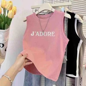 Summer European and American womens sleeveless T-shirt vest TANK TOP pure cotton round neck top slim fit fashionable and fashionable high-end knitted sweater