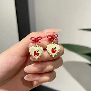 Hoop Earrings Lovely Red Bowknot For Women Gifts Fashion Fermale Party Jewelry Korean Sweet Strawberry Heart Hanging