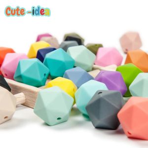 Bloki Cuteidea 50pcs Icsahedron Silikonowe koraliki 17 mm BPA darmowe ząbki dla niemowląt ząbki silikonowe koraliki DIY Produkty dla niemowląt produkty dla niemowląt