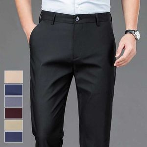 Men's Pants Mens elastic pure black intelligent casual mens Trousers office quick drying set pants new spring/summer/autumn Korean straight pantsL2405