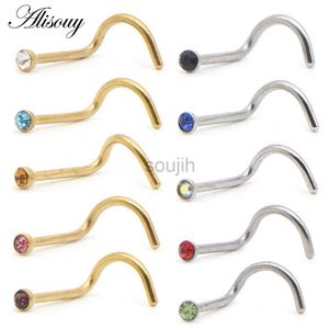 Body Arts Alisouy 1pc mode rostfritt stål Tiny Crystal Rhinestone Nose Studs Hooks Bar Pin Nose Rings Body Piercing Smycken för kvinnor D240503