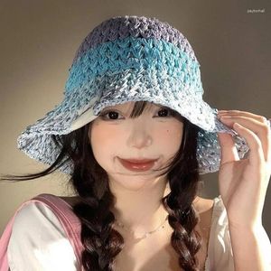 Breda randen hattar koreanska dopamin gradvis förändring vävd strå hatt kvinnors sommarsjöns semester hink stor solskade fällbar sol mössa