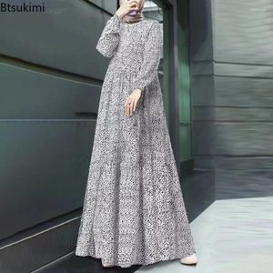 Ethnic Clothing Fashion Muslim Polka Dot Printing Long Dress Abaya Women Ramadan Dubai Turkey Kaftan Robe Casual Party Maxi For