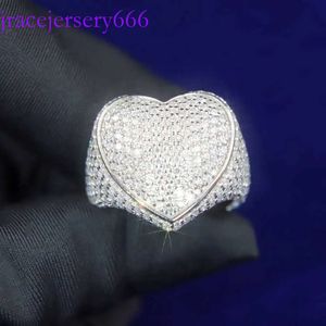 Designer Jewelry Custom Cuban Sterling Sier Full inlay ice out Moissanite Mans Fashion Heart Hip hop Ring