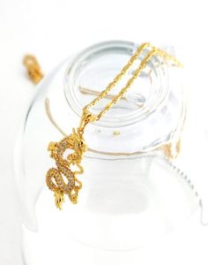 18 K Real Solid Yellow Fine Gold Finish CZ DD Dragon Pendant 자세한 3D 행운 미국 Dragon Flat Chain Necklace2191859