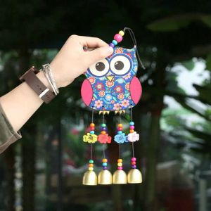 Decorations Painted Wooden Wind Chime National Style Peacock And Owl Animal Outdoor Wind Spinner With Bells Home Garden Decoration Ornaments