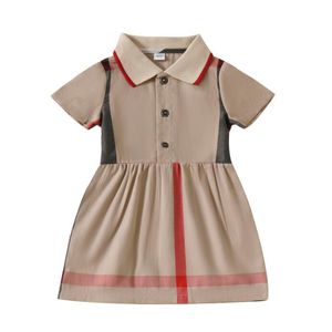 Summer Baby Girls Brand Dresses Toddler Girl Plaid Dress Karta Sleeve Dress Children Turn-Down Collar kjolar