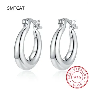 Orecchini a cerchio 925 Sterling Silver Bold Classic Hypoallergenic 14k White Gold Tubi a livello per donne SCE1608-L