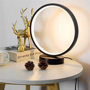 Table Lamps Retro Night Light Simple Plug-in Free LED Bedside Lamp Desktop 3 Colors Dimmable Circle For House Decor Gifts