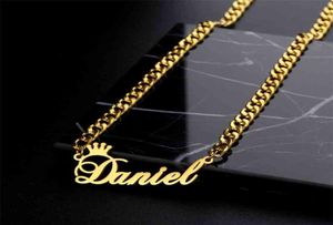 Customized Personalized Name Necklaces for Men Women Custom Stainless Steel 5mm Cuban Chain Nameplate With Crown Pendant Jewelry1674741