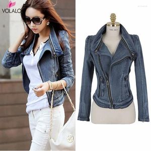 Kvinnorjackor Volalo 2024 Spring Autumn Winter Retro Jacket Cowboy Coat LongeChes Denim BF Hip Hop Jean Streetwear