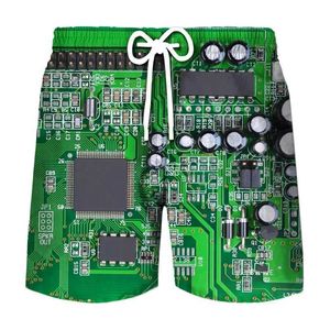 Krótkie dystrybuty szorty Męskie spodnie Pants Mężczyzn Summer Hawaii Beach Shorts 3D Electronic Chip Chip Cool Gym Surf Swim Trunks T240505