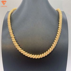 Чистые ювелирные ожерелья 15 мм 14k золотой веревочный цепь заморожены VVS Moissanite Rock Cuban Twist Hiphop Ожерелье для женщин