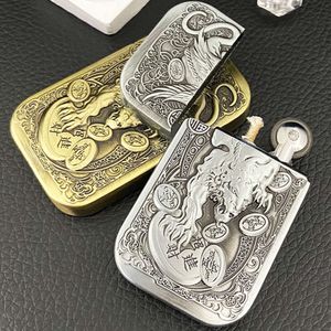 Factory Flint Match Oil Lighter Personality Creative Emed Zinc Eloy Lucky Pixiu Metal Windproof Lighter Accesoires