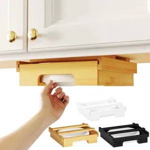Kitchen Storage 10Inch Bamboo Paper Plates Dipensers Under Cabinet Holder Disposable Tray Dispenser For Counter