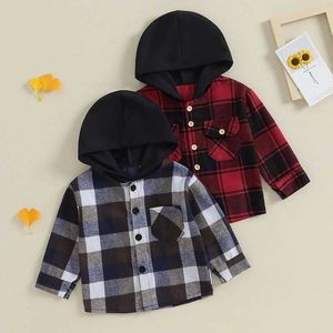 Kids Shirts Junge Junge Langarmes Kapuze Hemd Jacke Jacke bide Jungen Plaid Hemd Kinder Tops Tees Frühling Autumn Kinder lässige dünne Blousel2405