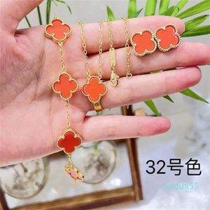 8color 4 Four Leaf Clover Luxury Designer Jewelry Sets Shell Brass Copper Women Bracelet Earrings Necklace Birthday Gift
