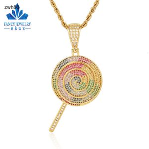 Designer Jewelryhot Sale 925 Silver Jewelry 10K 14K 18K Färgad Lollipop VVS Moissanite Hiphop Charm Colorful Lollipop Pendant for Girls Gift