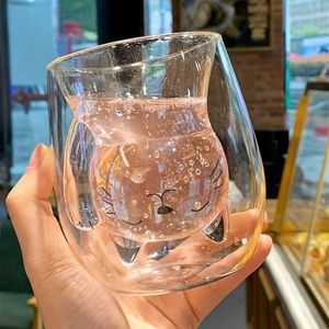 Tumblers 1pc 200ml Double Wall Glass Cup Transparent Cute Cat Tea Coffee Espresso Mug Latte Macchiato Gift For Birthday H240506